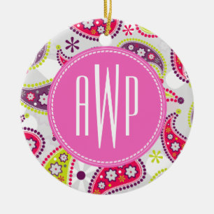 Paisley u. rosa Monogramm Keramik Ornament