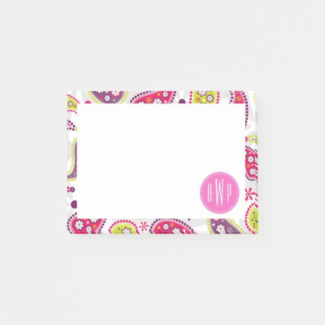 Paisley u. rosa Monogramm Post-it Klebezettel (Vorderseite)