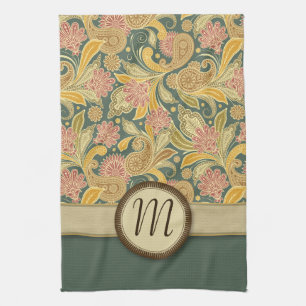 Paisley- und Fan-Blumen mit Monogramm Geschirrtuch