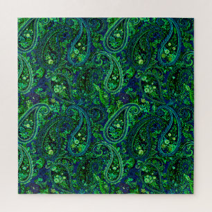 Paisley-Üppigkeit Lebendige Florale Blau Grün
