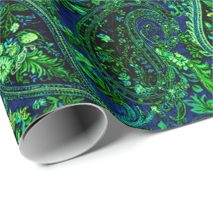 Paisley-Üppigkeit Lebendige Florale Blau Grün Geschenkpapier