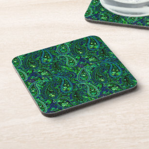 Paisley-Üppigkeit Lebendige Florale Blau Grün   Getränkeuntersetzer