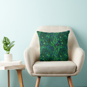 Paisley-Üppigkeit Lebendige Florale Blau Grün Kissen