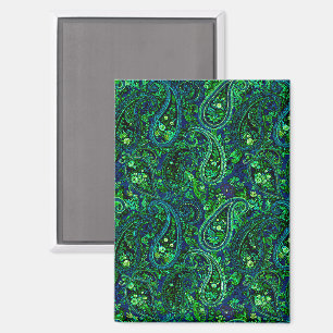 Paisley-Üppigkeit Lebendige Florale Blau Grün Magnet