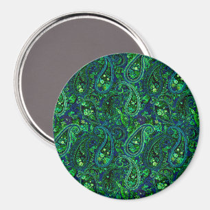 Paisley-Üppigkeit Lebendige Florale Blau Grün Magnet