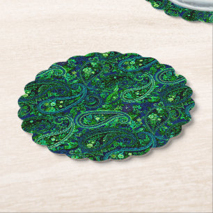Paisley-Üppigkeit Lebendige Florale Blau Grün   Untersetzer