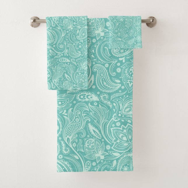 Paisley vert clair sur arrière - plan turquoise (En situation)