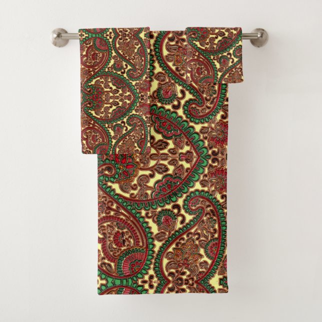 Paisley victorien motif élégant rouge vert or (En situation)