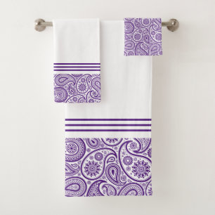 Paisley vintage blanc et violet avec rayures