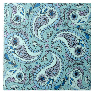 Paisley-Vögel in Babyblau Fliese