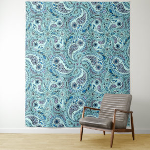 Paisley-Vögel in Babyblau Wandteppich