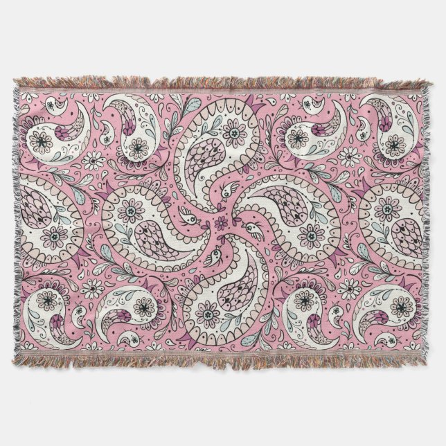 Paisley-Vögel in Babyrosa Decke (Vorderseite)