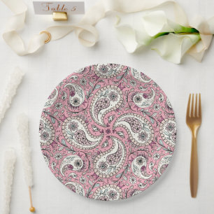 Paisley-Vögel in Babyrosa Pappteller