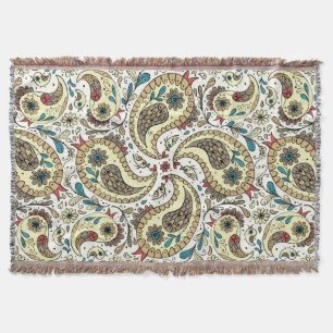 Paisley-Vögel in Gelb/Braun und Weiß Decke