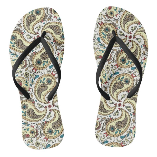 Paisley-Vögel in Gelb/Braun und Weiß Flip Flops (Fußbett)