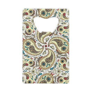 Paisley-Vögel in Gelb/Braun und Weiß Geldbeutel Flaschenöffner