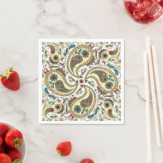 Paisley-Vögel in Gelb/Braun und Weiß Serviette (Beispiel)