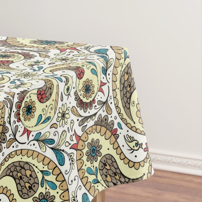 Paisley-Vögel in Gelb/Braun und Weiß Tischdecke (Beispiel)