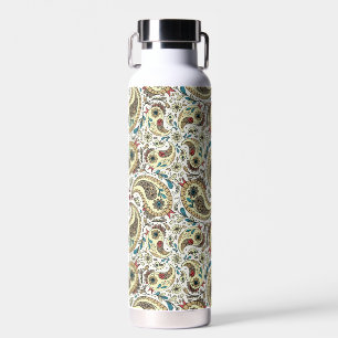 Paisley-Vögel in Gelb/Braun und Weiß Trinkflasche