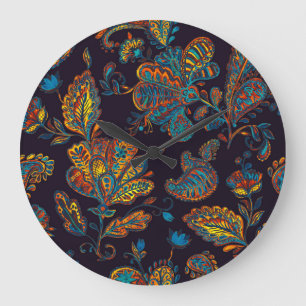 Paisley-Wasserfarbe: Fliesen mit Blumenmuster Große Wanduhr