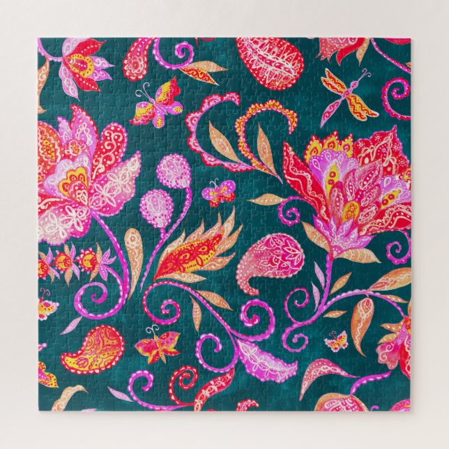 Paisley Watercolor Floral Pattern Tile (Vertikal)