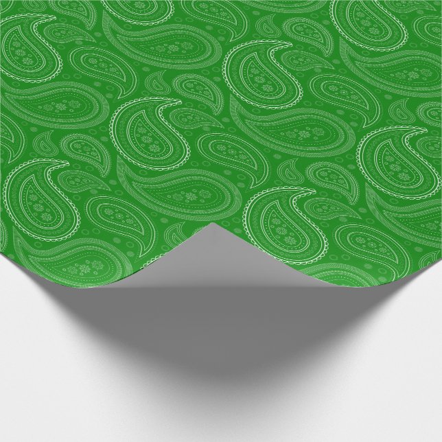 Paisley-Weiß auf grünem Packpapier (Ecke)