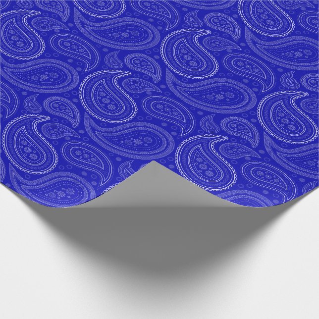 Paisley-Weiß auf Königsblau-Packpapier Geschenkpapier (Ecke)
