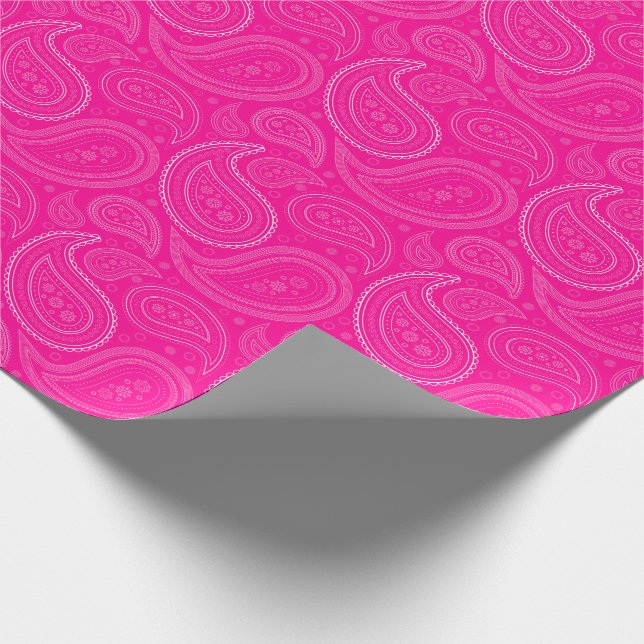Paisley-Weiß auf Pink-Packpapier Geschenkpapier (Ecke)