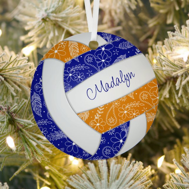 Paisleyball-Federn Blütenblau-Orangenvolleyball Ornament Aus Metall (InSitu)