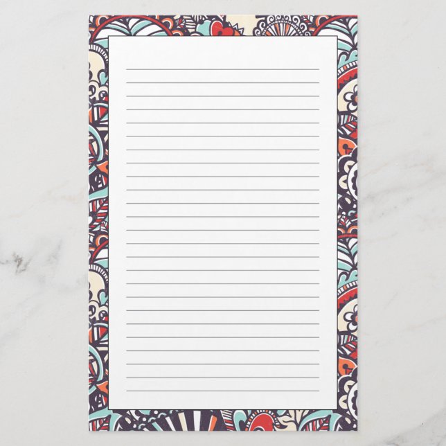 Paisleyblumengekritzel-Muster Briefpapier (Vorderseite)