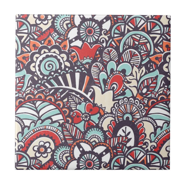 Paisleyblumengekritzel-Muster Fliese (Vorderseite)