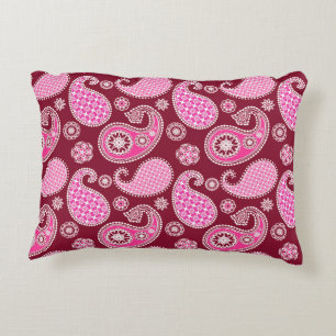 Paisleymuster, Burgund, Rosa und Weiß Dekokissen