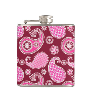 Paisleymuster, Burgund, Rosa und Weiß Flachmann