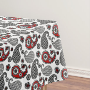 Paisleymuster, -SCHWARZES, -WEISS und -ROT Tischdecke