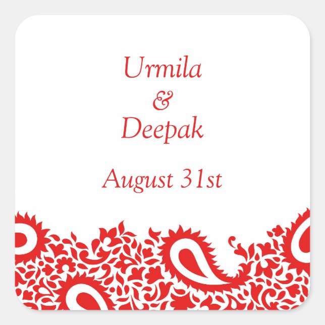 Paisleys Elegant Indian Wedding Sticker (Vorderseite)
