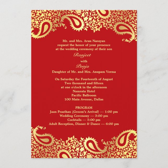 Paisleys Wedding with Programs Flat Invitation Programm (Vorderseite)