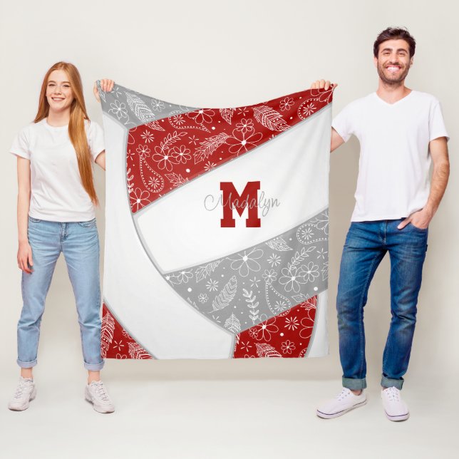 Paislies Federn Blume rotes Grauvolleyball Fleecedecke (Beispiel)