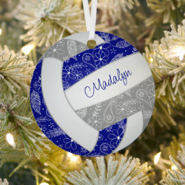 Paislies-Federn Blumenblau-Grau-Volleyball Ornament Aus Metall