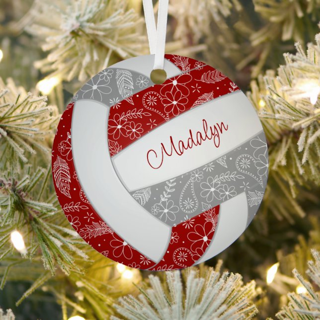 Paislies-Federn Blumengraue Volleyball Ornament Aus Metall (InSitu)