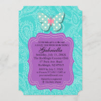 Paisly Blue mit Butterfly Baby Dusche Einladung