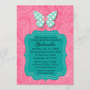 Paisly Rosa mit Schmetterlings-Babyparty-Einladung Einladung