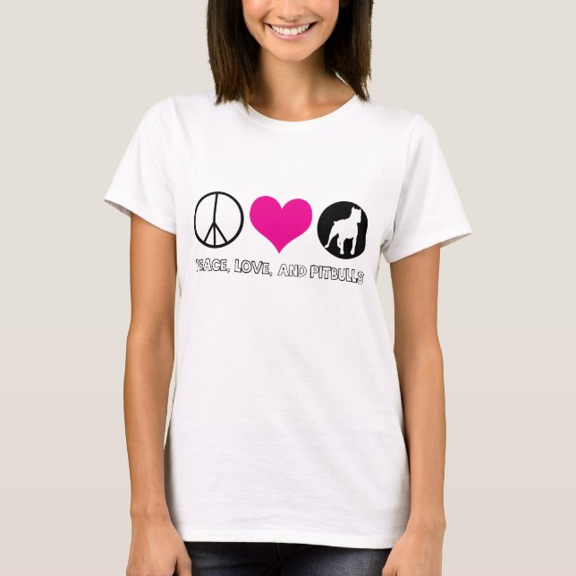Paix, amour, et T-shirt de dames de Pitbulls (Devant)