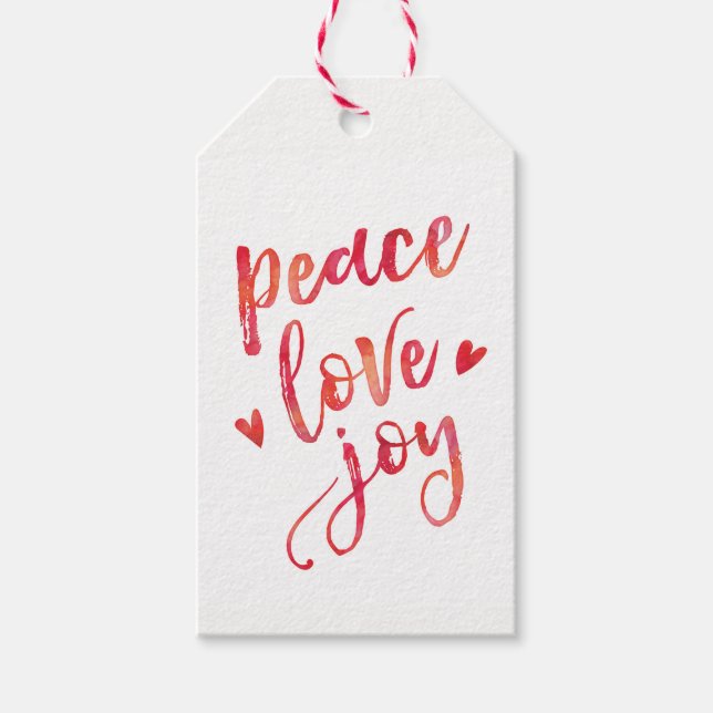 Paix amour joie aquarelle Noël étiquettes cadeaux (Devant)