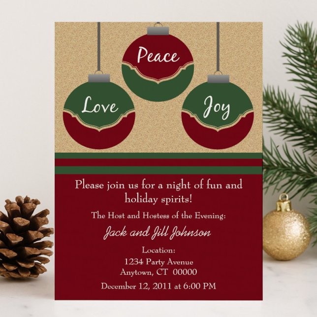 Paix, Amour, Joie Invitation de la fête de Noël (Peace Love Joy Christmas Party Invite)