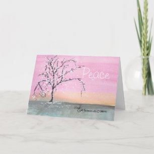 Paix Aquarelle Neige Arbre Carte de Noël
