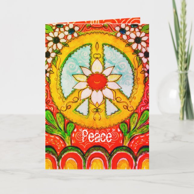 Paix et Amour Fleur Hippie Bohème Carte de Voeux O (Devant)