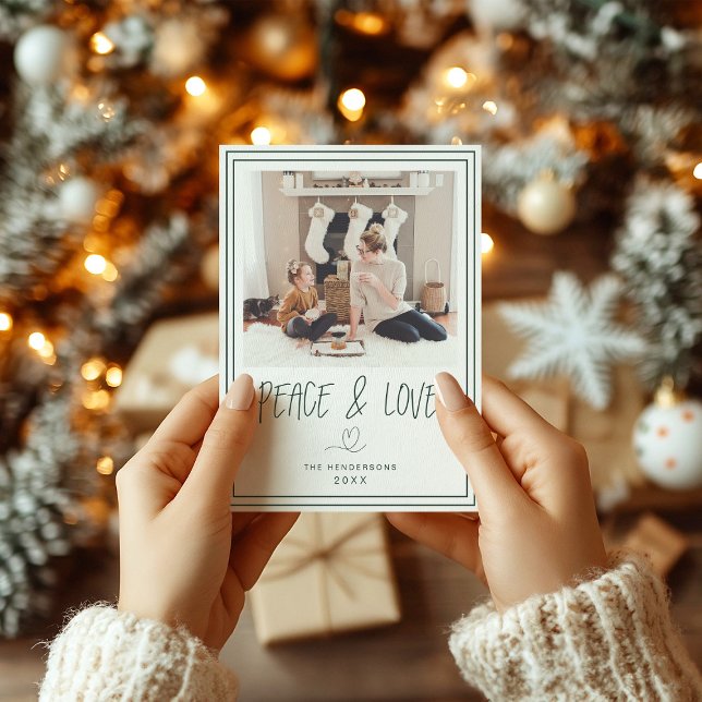 Paix et Amour Minimaliste Carte de Noël Or (Créateur téléchargé)