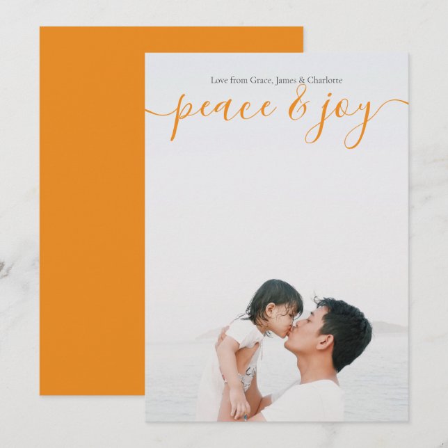 Paix Et Joie Carte Orange Moderne De Noël (Devant / Derrière)
