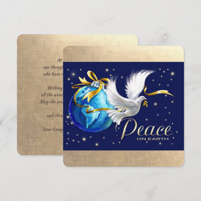 Paix sur Terre. Carte de Noël de Peace Dove (Devant / Derrière)