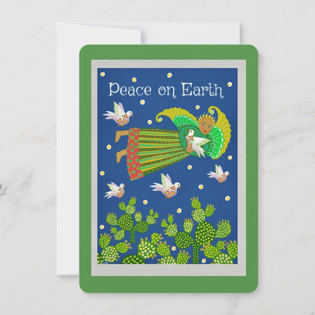 Paix sur Terre Carte de voeux plate Angel et Doves (Devant)